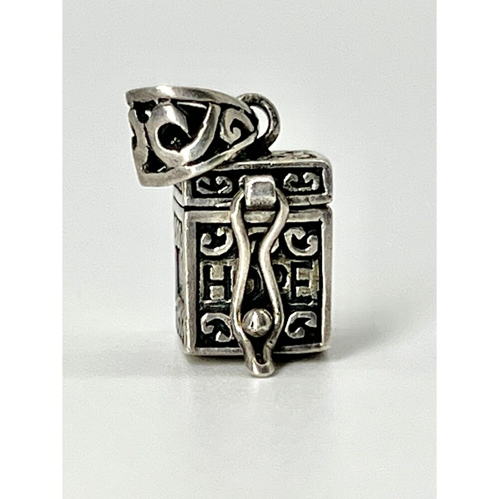 Sterling Silver Prayer Box Pendant Love Hope Faith Cross Signed IH IBB 925 FREE